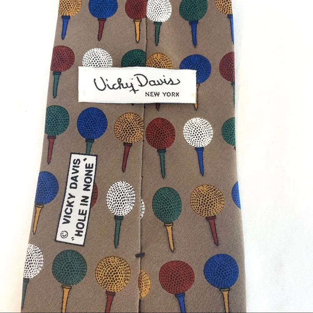 Vintage Vicky Davis Golf Ball Tees Silk Tie Made in USA